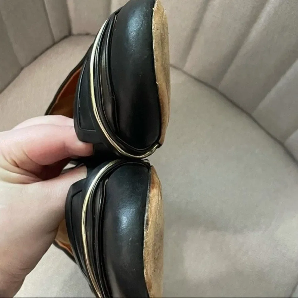 Givenchy Black Loafer Flats w/ Gold Bar Accent